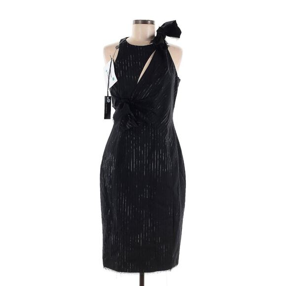 Versace Runway Dress Cut Out Knot Midi Wool Silk Pinstripe Cocktail Slit 2016 44 - Picture 3 of 15